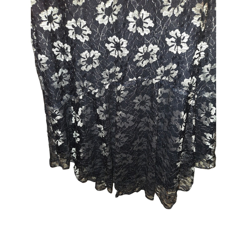 Shoshanna Midnight Navy Silver Floral Lace V-Neck High Low Midi Dress Size 10 - Picture 5 of 6